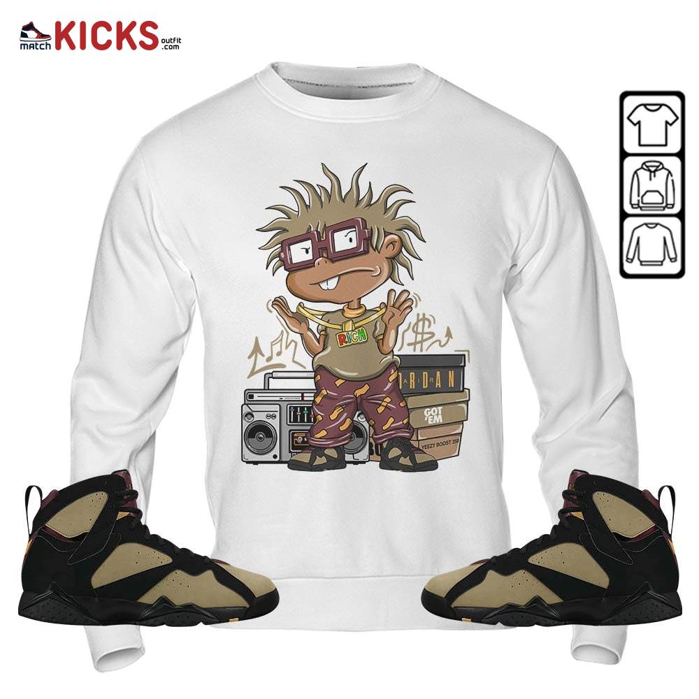 Rich Chuckie Sneaker Shirt Match Black Cherrywood 7s, Jordan 7 Black Olive MKO Sweatshirt