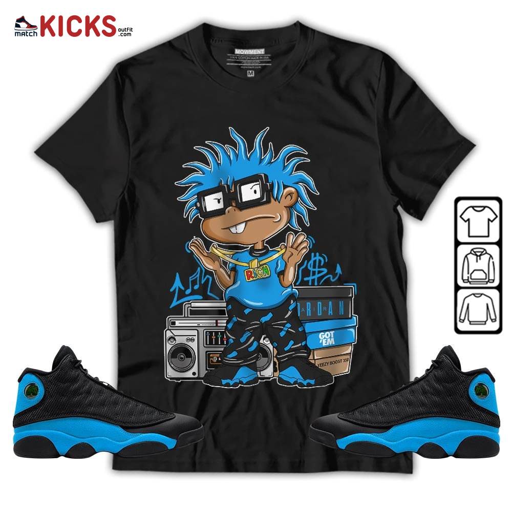 Rich Chuckie Sneaker Shirt Match Black University Blue 13s, Jordan 13 Black University Blue 2022 MKO T-Shirt