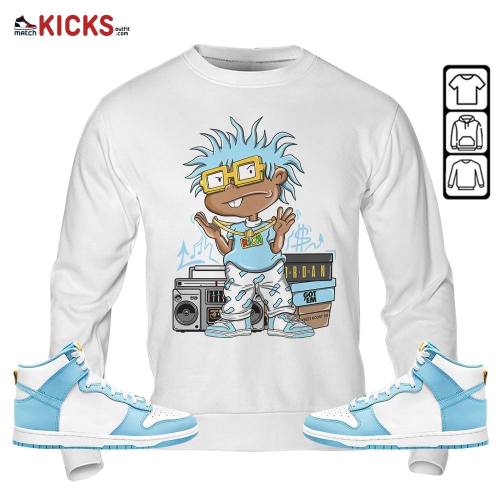 Rich Chuckie Sneaker Shirt Match Dunk High Blue Chill, Dunk High Homer Simpson MKO Sweatshirt Rich Chuckie Sneaker Shirt Match Dunk High Blue Chill, Dunk High Homer Simpson MKO Sweatshirt