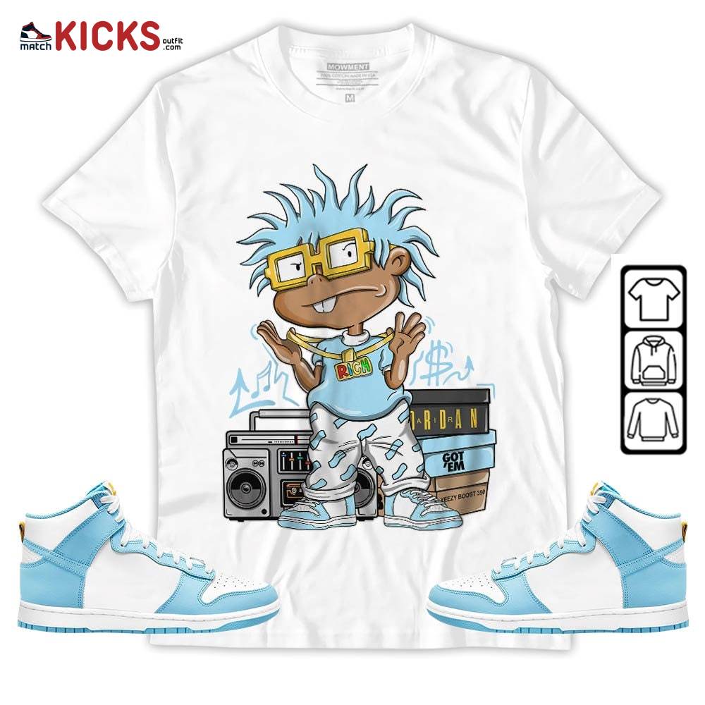 Rich Chuckie Sneaker Shirt Match Dunk High Blue Chill, Dunk High Homer Simpson MKO T-Shirt Rich Chuckie Sneaker Shirt Match Dunk High Blue Chill, Dunk High Homer Simpson MKO T-Shirt