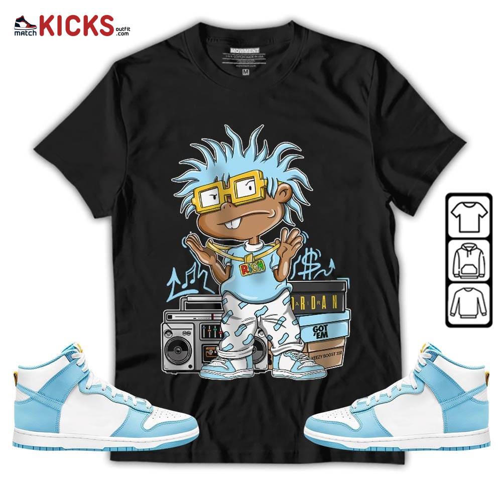 Rich Chuckie Sneaker Shirt Match Dunk High Blue Chill, Dunk High Homer Simpson MKO T-Shirt