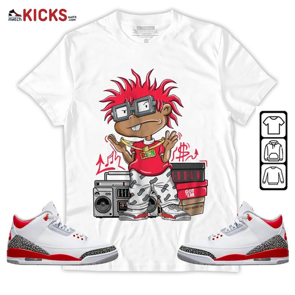 Rich Chuckie Sneaker Shirt Match Fire Red 3s, Jordan 3 Retro Fire Red MKO Sweatshirt