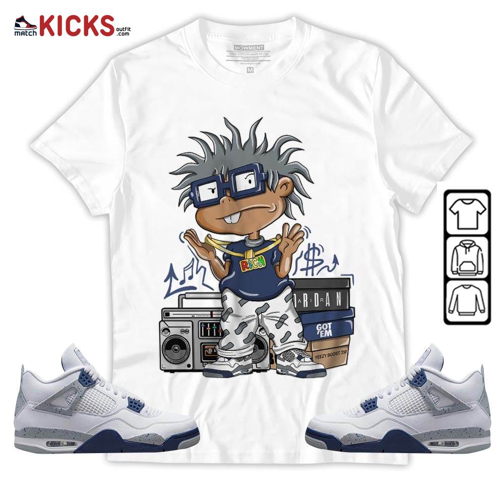 Rich Chuckie Sneaker Shirt Match Midnight Navy 4s, Jordan 4 Retro Midnight Navy MKO Hoodie