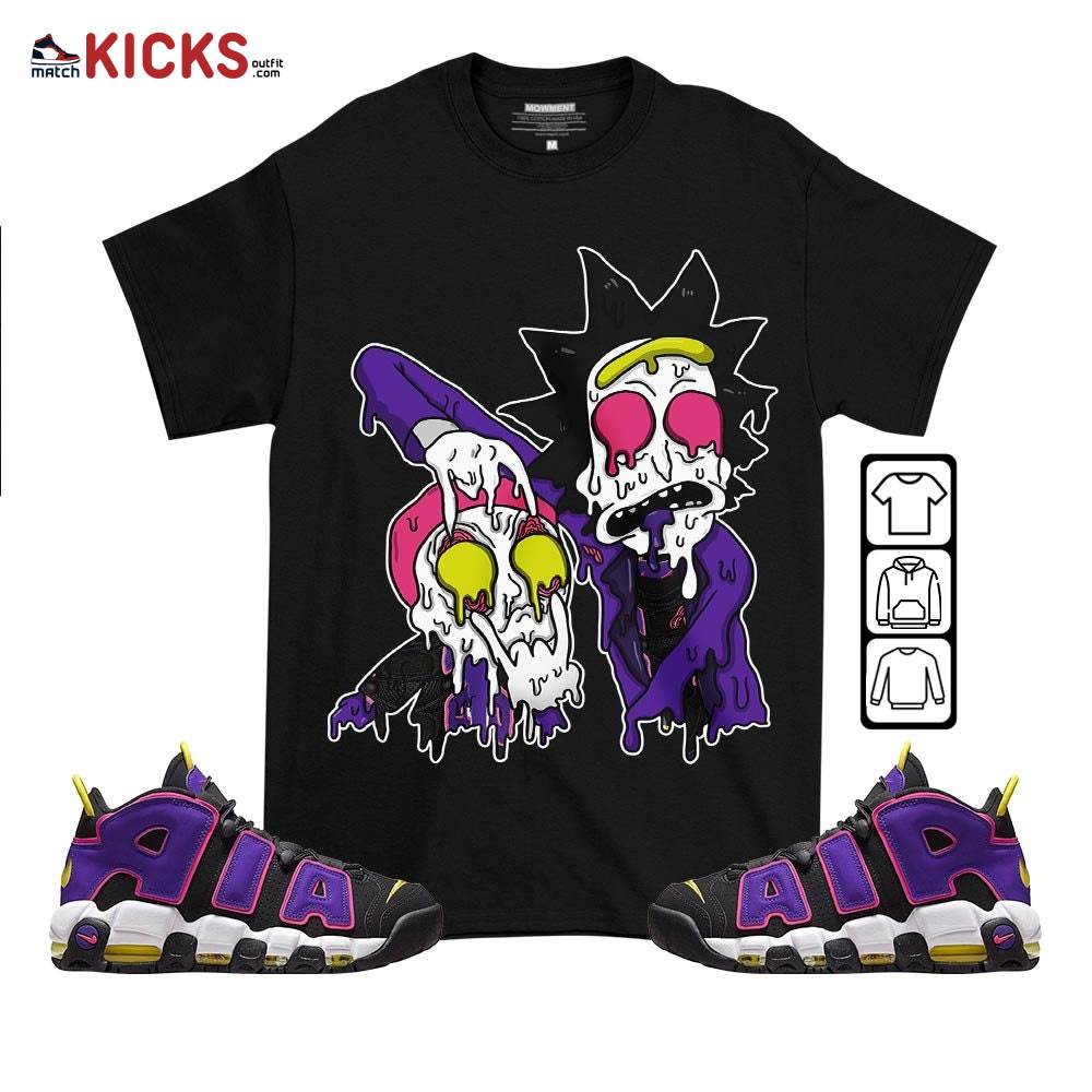 Rick And Drip Sneaker Shirt Match Uptempo Black Multi Color, Air More Uptempo Black Court Purple MKO T-Shirt