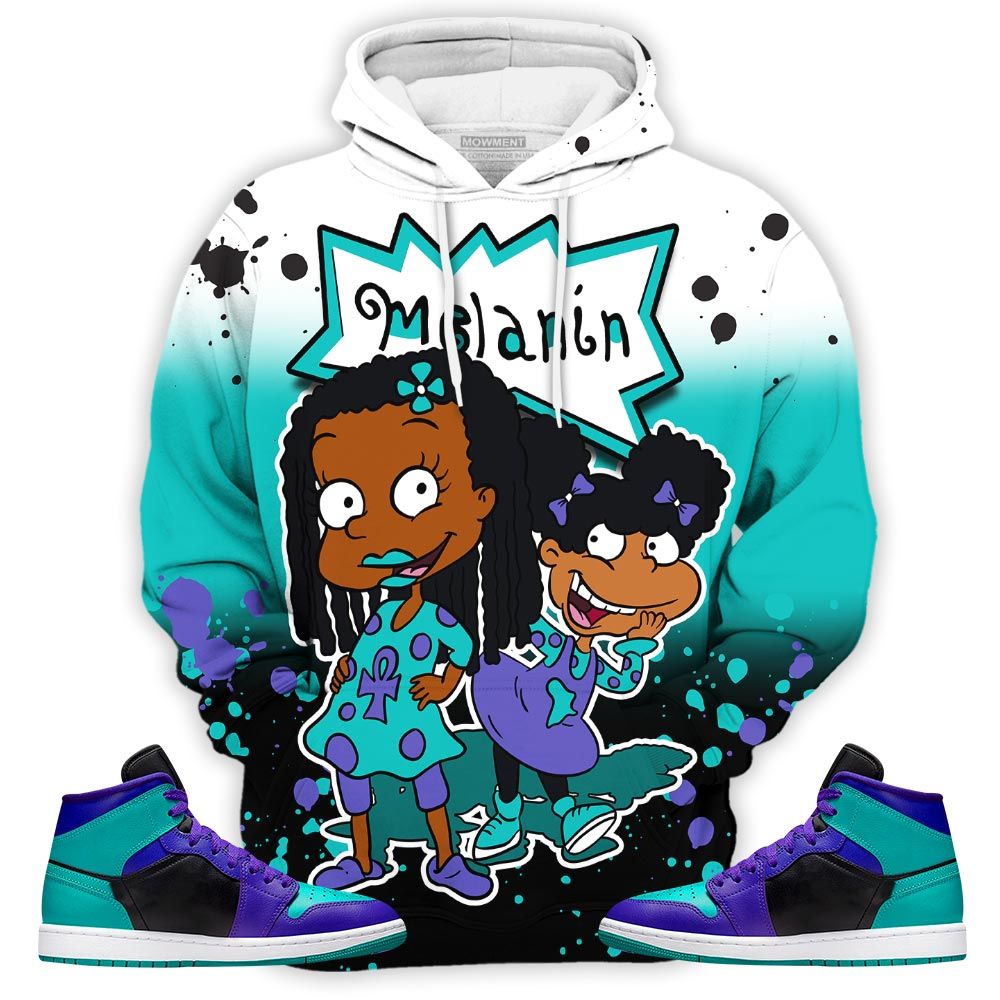 Rugrats 80S Baby Martin Tv Sneaker Shirt Match Mid Black Grape 1S, Jordan 1 Mid Black Grape Hoodie Sweatshirt Tee All Over Print MKO Shirt