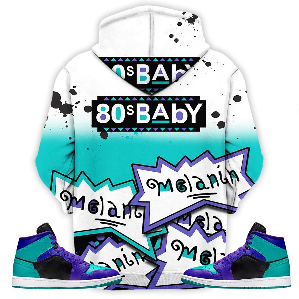 Rugrats 80S Baby Martin Tv Sneaker Shirt Match Mid Black Grape 1S, Jordan 1 Mid Black Grape Hoodie Sweatshirt Tee All Over Print MKO Shirt