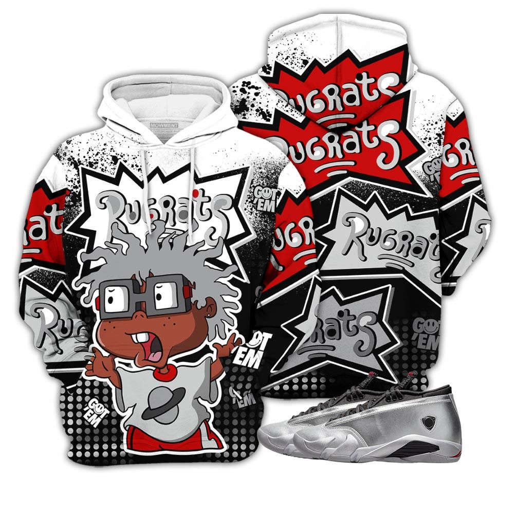 Rugrats 80S Chuckie Sneaker Shirt Match 14 Low Metallic Silver, Jordan 14 Metallic Silver Hoodie Sweatshirt Tee All Over Print MKO Shirt