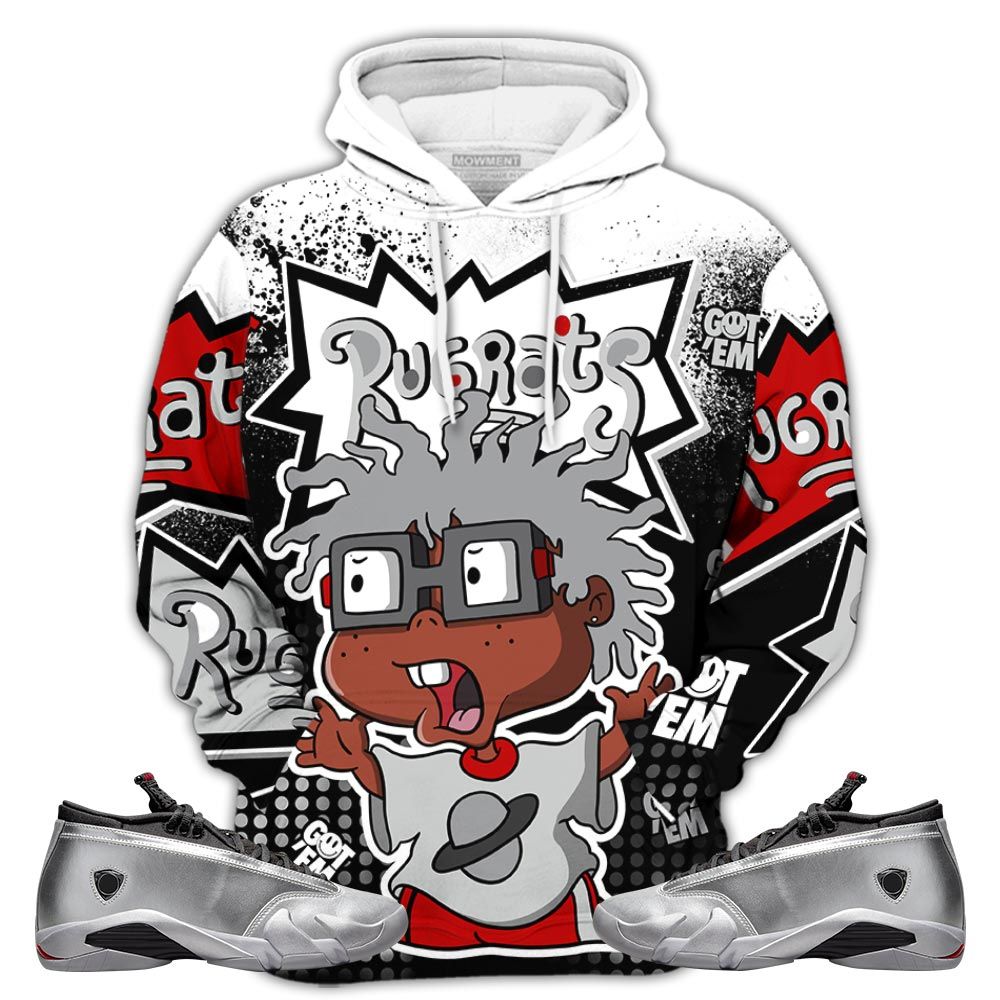 Rugrats 80S Chuckie Sneaker Shirt Match 14 Low Metallic Silver, Jordan 14 Metallic Silver Hoodie Sweatshirt Tee All Over Print MKO Shirt