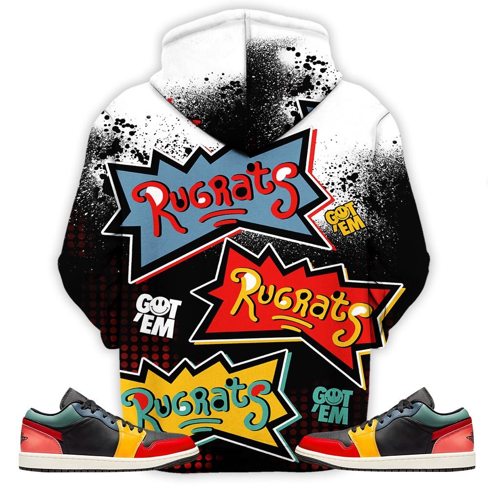 Rugrats 80S Melanin Chuckie Sneaker Shirt Match 1 Se Black Multi Color, Jordan 1 Low Black Fire Red Taxi Hoodie Sweatshirt Tee All Over Print MKO Shirt