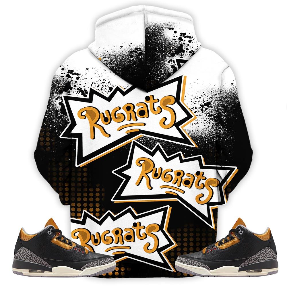Rugrats 80S Melanin Chuckie Sneaker Shirt Match Black Gold 3S, Jordan 3 Retro Black Gold Hoodie Sweatshirt Tee All Over Print MKO Shirt