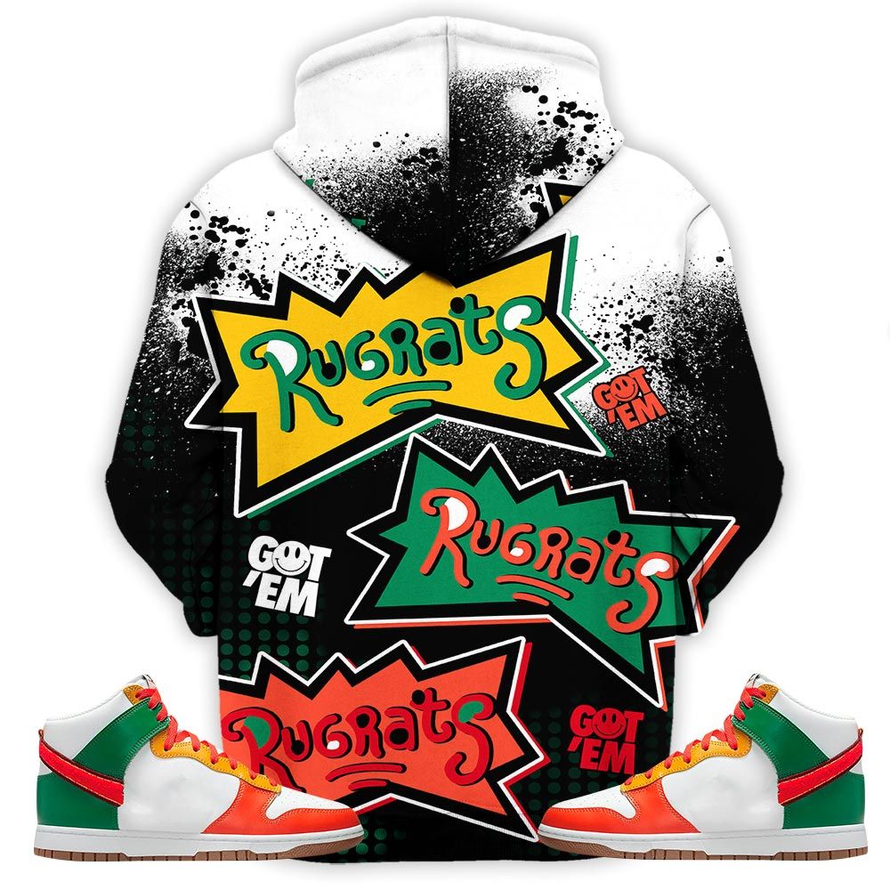 Rugrats 80S Melanin Chuckie Sneaker Shirt Match Dunk Hi Retro University Habanero Red, Dunk High Chenille Swoosh Hoodie Sweatshirt Tee All Over Print MKO Shirt