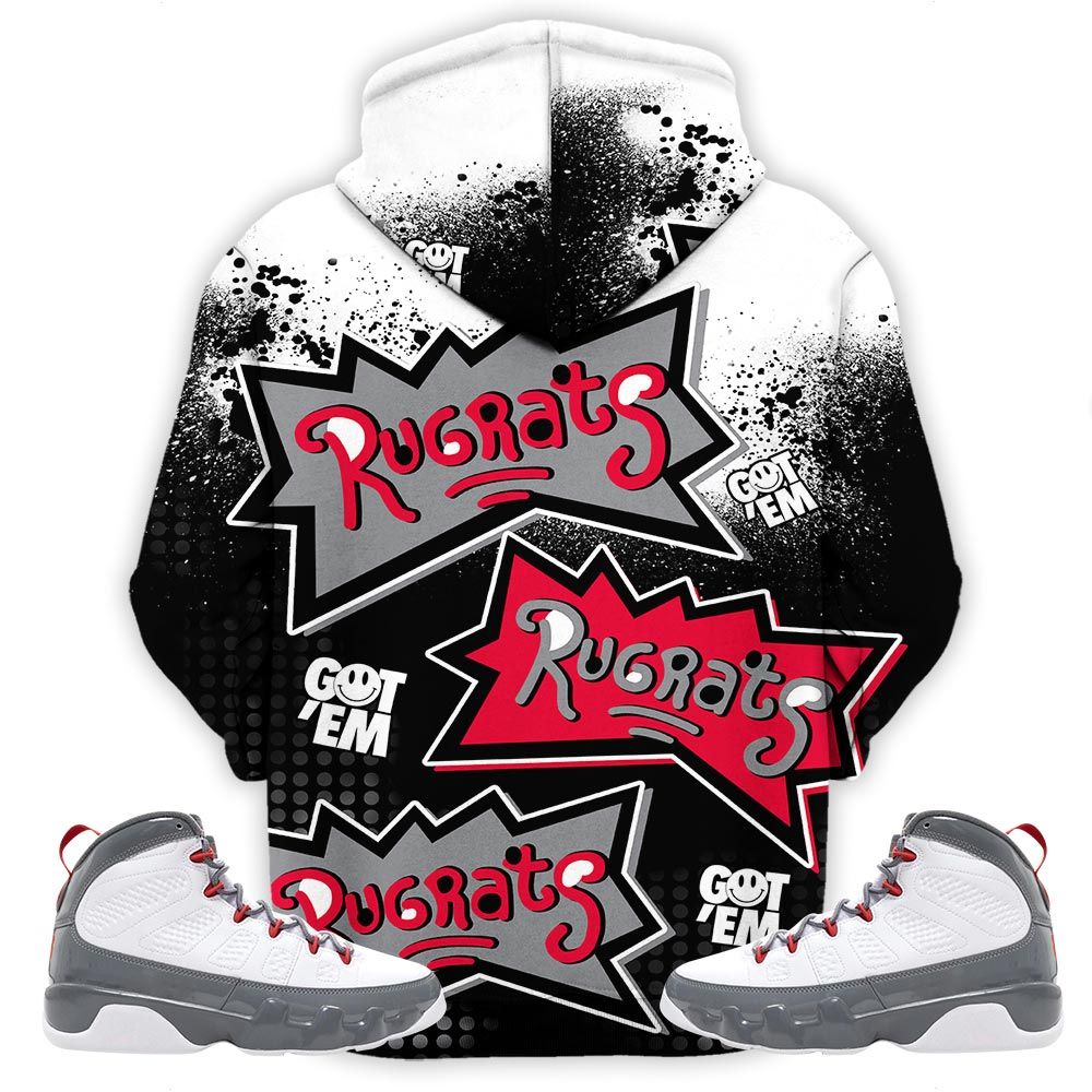 Rugrats 80S Melanin Chuckie Sneaker Shirt Match Grey Fire Red 9S, Jordan 9 Retro Fire Red Hoodie Sweatshirt Tee All Over Print MKO Shirt