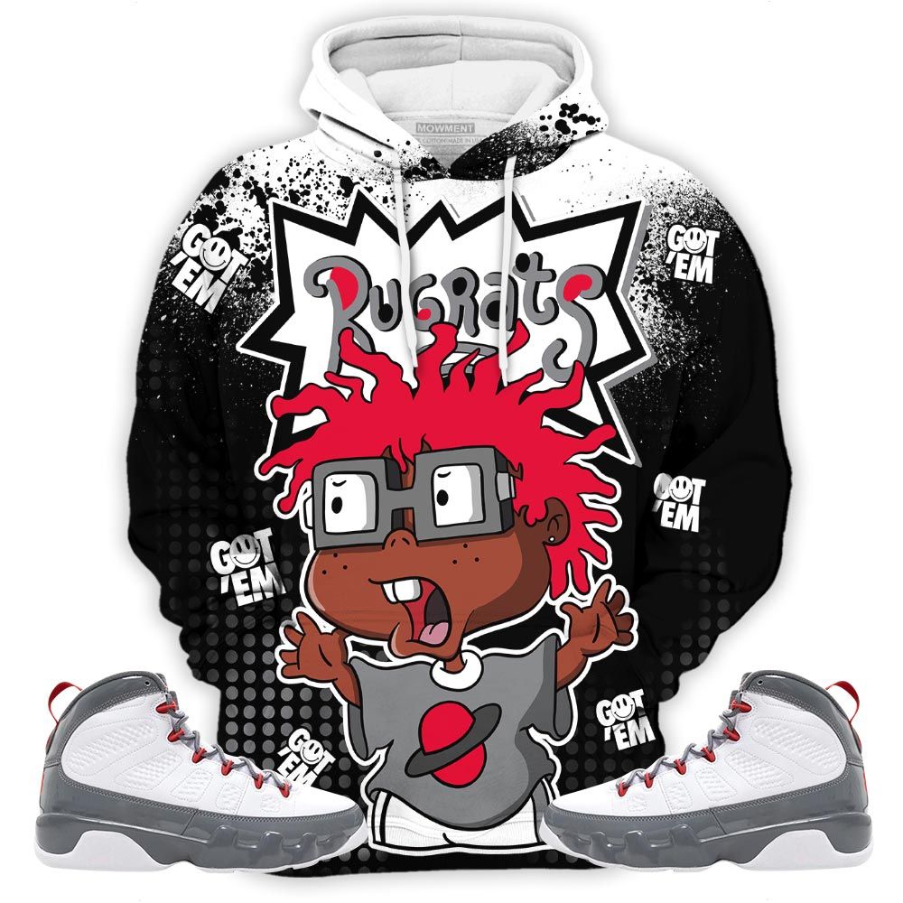 Rugrats 80S Melanin Chuckie Sneaker Shirt Match Grey Fire Red 9S, Jordan 9 Retro Fire Red Hoodie Sweatshirt Tee All Over Print MKO Shirt