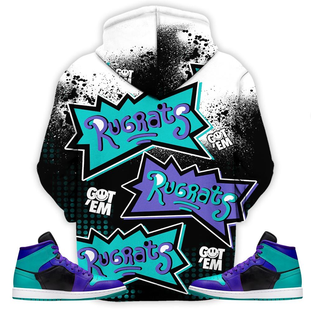 Rugrats 80S Melanin Chuckie Sneaker Shirt Match Mid Black Grape 1S, Jordan 1 Mid Black Grape Hoodie Sweatshirt Tee All Over Print MKO Shirt