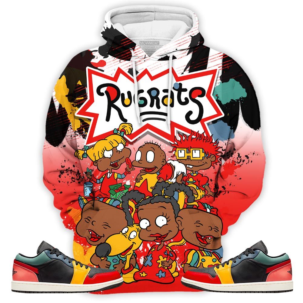 Rugrats 90S Watercolor Sneaker Shirt Match 1 Se Black Multi Color, Jordan 1 Low Black Fire Red Taxi Hoodie Sweatshirt Tee All Over Print MKO Shirt