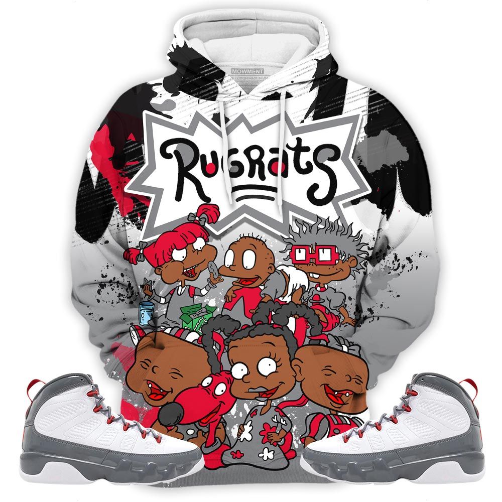 Rugrats 90S Watercolor Sneaker Shirt Match Grey Fire Red 9S, Jordan 9 Retro Fire Red Hoodie Sweatshirt Tee All Over Print MKO Shirt