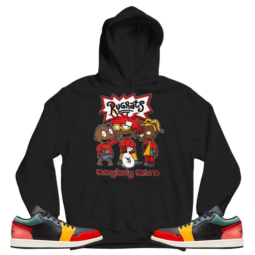 Rugrats Everybody Eats B Sneaker Shirt Match 1 SE Black Multi Color, Jordan 1 Low Black Fire Red Taxi MKO T-Shirt