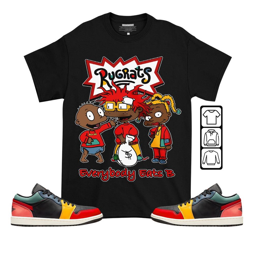 Rugrats Everybody Eats B Sneaker Shirt Match 1 SE Black Multi Color, Jordan 1 Low Black Fire Red Taxi MKO T-Shirt Rugrats Everybody Eats B Sneaker Shirt Match 1 SE Black Multi Color, Jordan 1 Low Black Fire Red Taxi MKO T-Shirt