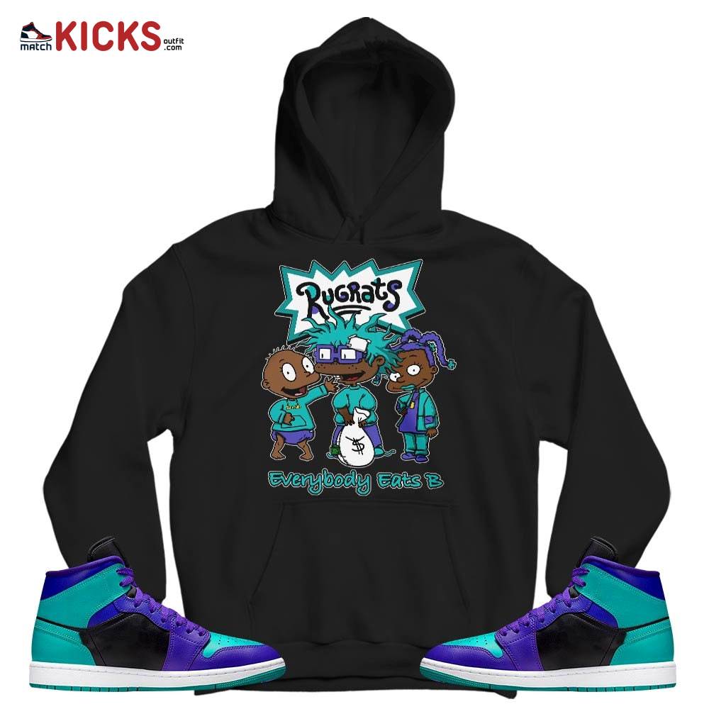 Rugrats Everybody Eats B Sneaker Shirt Match Mid Black Grape 1s, Jordan 1 Mid Black Grape MKO T-Shirt