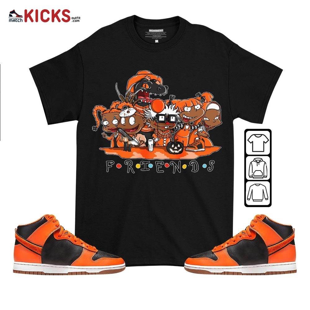 Rugrats Friends Horror Sneaker Shirt Match Dunk Black Orange, Dunk High GS Safety Orange MKO T-Shirt