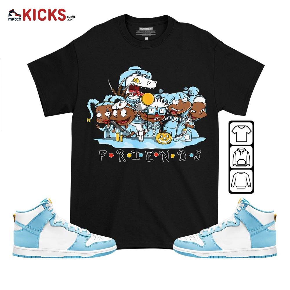 Rugrats Friends Horror Sneaker Shirt Match Dunk High Blue Chill, Dunk High Homer Simpson MKO T-Shirt