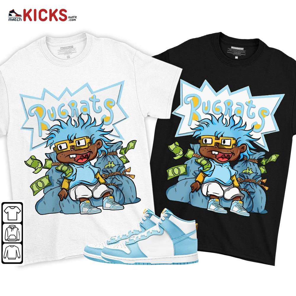 Rugrats In The Bag Sneaker Shirt Match Dunk High Blue Chill, Dunk High Homer Simpson MKO T-Shirt