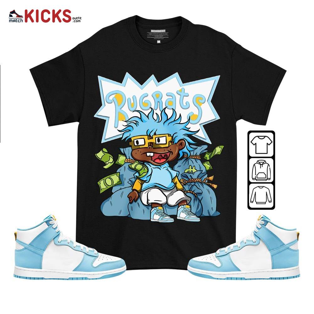 Rugrats In The Bag Sneaker Shirt Match Dunk High Blue Chill, Dunk High Homer Simpson MKO T-Shirt