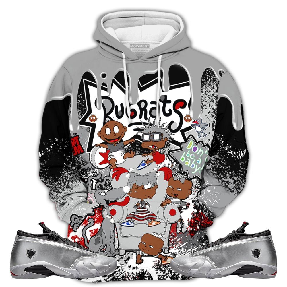 Rugrats Kids 90S Sneaker Shirt Match 14 Low Metallic Silver, Jordan 14 Metallic Silver Hoodie Sweatshirt Tee All Over Print MKO Shirt