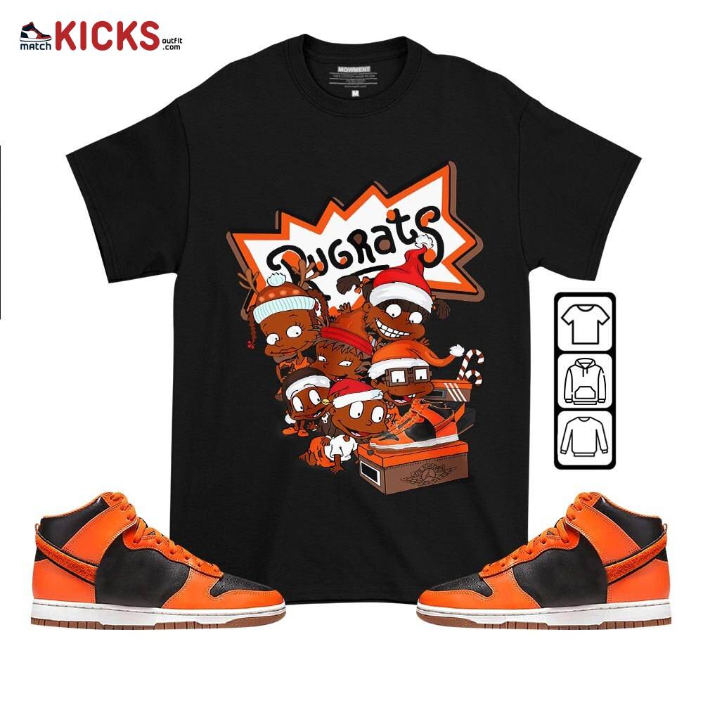 Rugrats Kids Xmas Sneaker Shirt Match Dunk Black Orange, Dunk High GS Safety Orange MKO T-Shirt