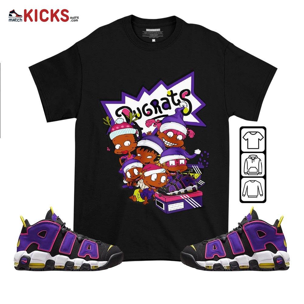 Rugrats Kids Xmas Sneaker Shirt Match Uptempo Black Multi Color, Air More Uptempo Black Court Purple MKO T-Shirt