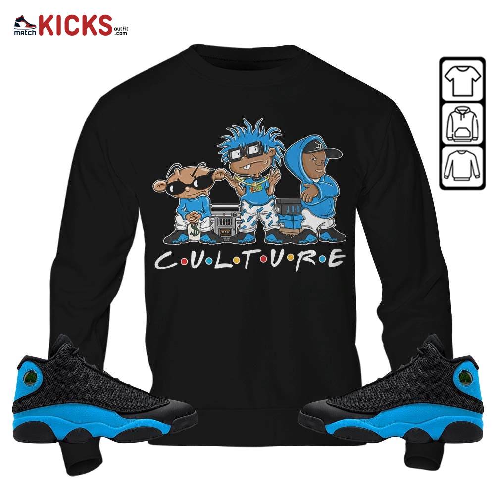 Rugrats KND BeBe Kids Sneaker Shirt Match Black University Blue 13s, Jordan 13 Black University Blue 2022 MKO Sweatshirt