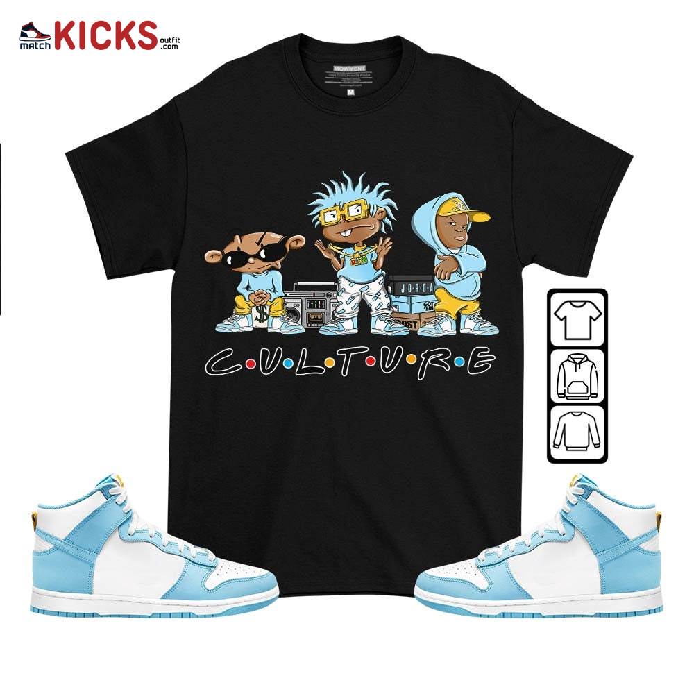 Rugrats KND BeBe Kids Sneaker Shirt Match Dunk High Blue Chill, Dunk High Homer Simpson MKO T-Shirt