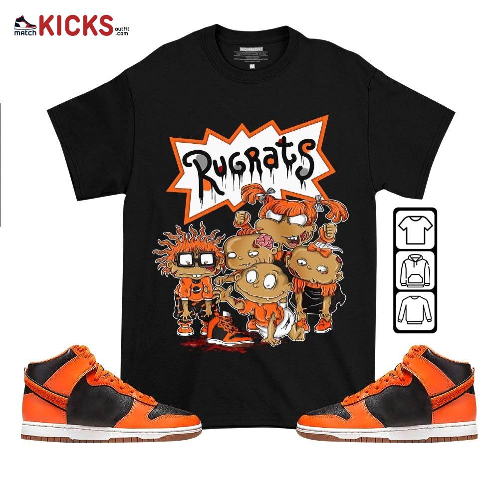 Rugrats Zombie Sneaker Shirt Match Dunk Black Orange, Dunk High GS Safety Orange MKO T-Shirt