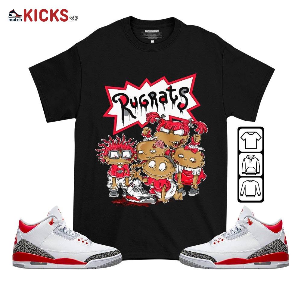 Rugrats Zombie Sneaker Shirt Match Fire Red 3s, Jordan 3 Retro Fire Red MKO T-Shirt