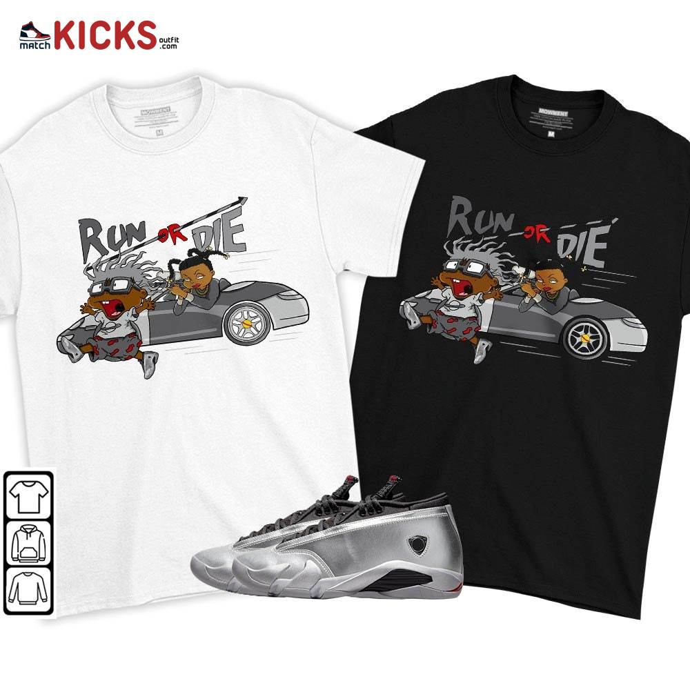 Run Or Die Rugats Sneaker Shirt Match 14 Low Metallic Silver, Jordan 14 Metallic Silver MKO T-Shirt