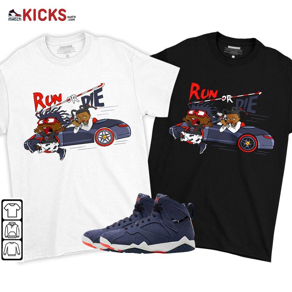 Run Or Die Rugats Sneaker Shirt Match 7 Neutral Indigo, Jordan 7 Quai 54 MKO T-Shirt