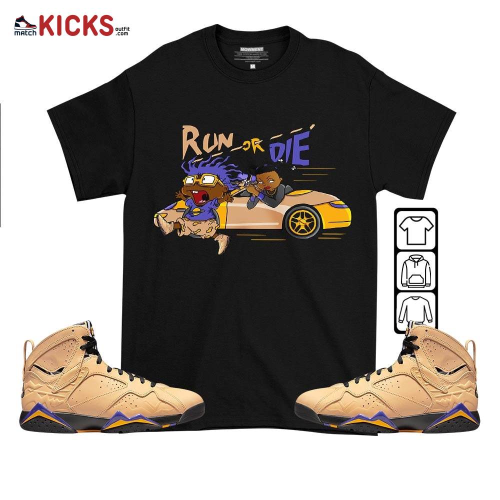 Run Or Die Rugats Sneaker Shirt Match Vachetta Tan 7s, Jordan 7 SE Afrobeats MKO T-Shirt