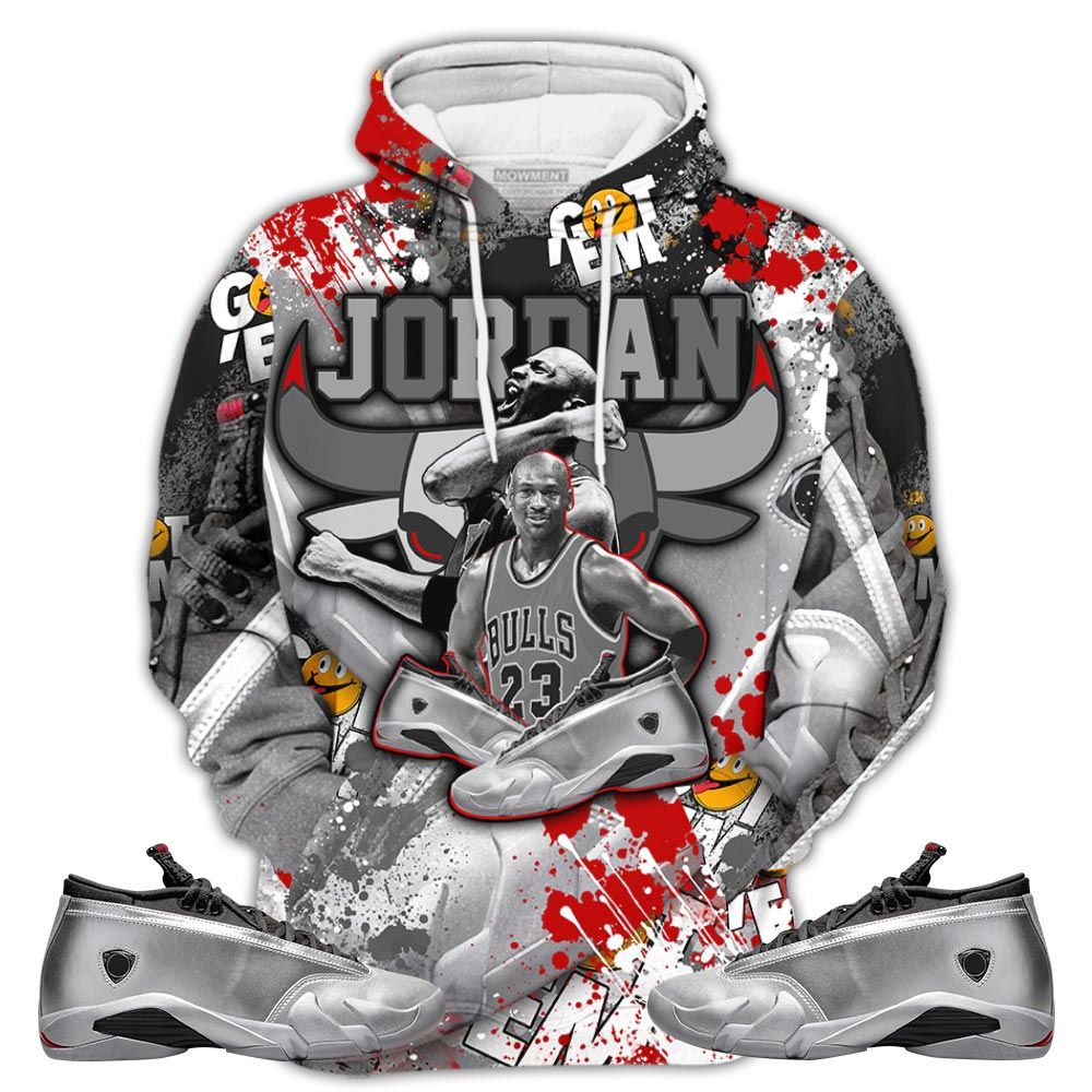 S01Hd Bull Jordan Sneaker Shirt Match 14 Low Metallic Silver, Jordan 14 Metallic Silver Hoodie Sweatshirt Tee All Over Print MKO Shirt