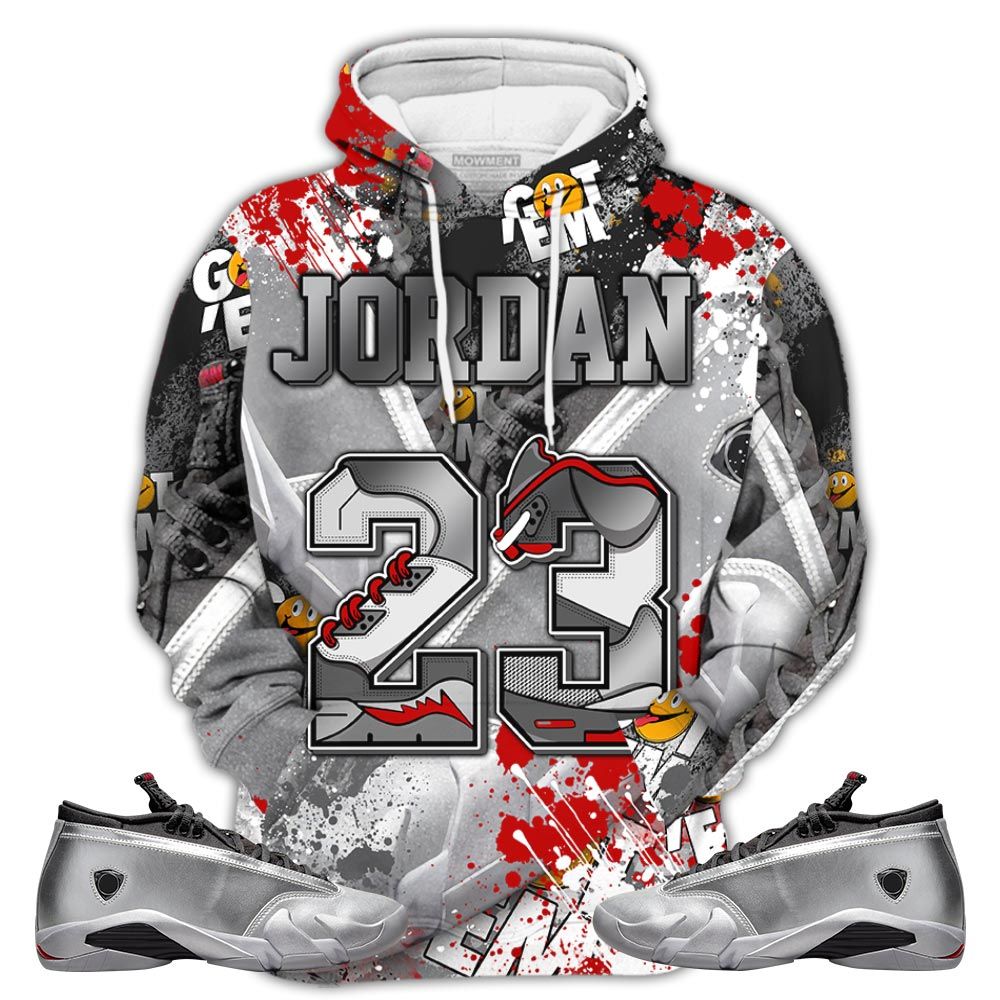 S01Hd Number 23 Jd Sneaker Shirt Match 14 Low Metallic Silver, Jordan 14 Metallic Silver Hoodie Sweatshirt Tee All Over Print MKO Shirt