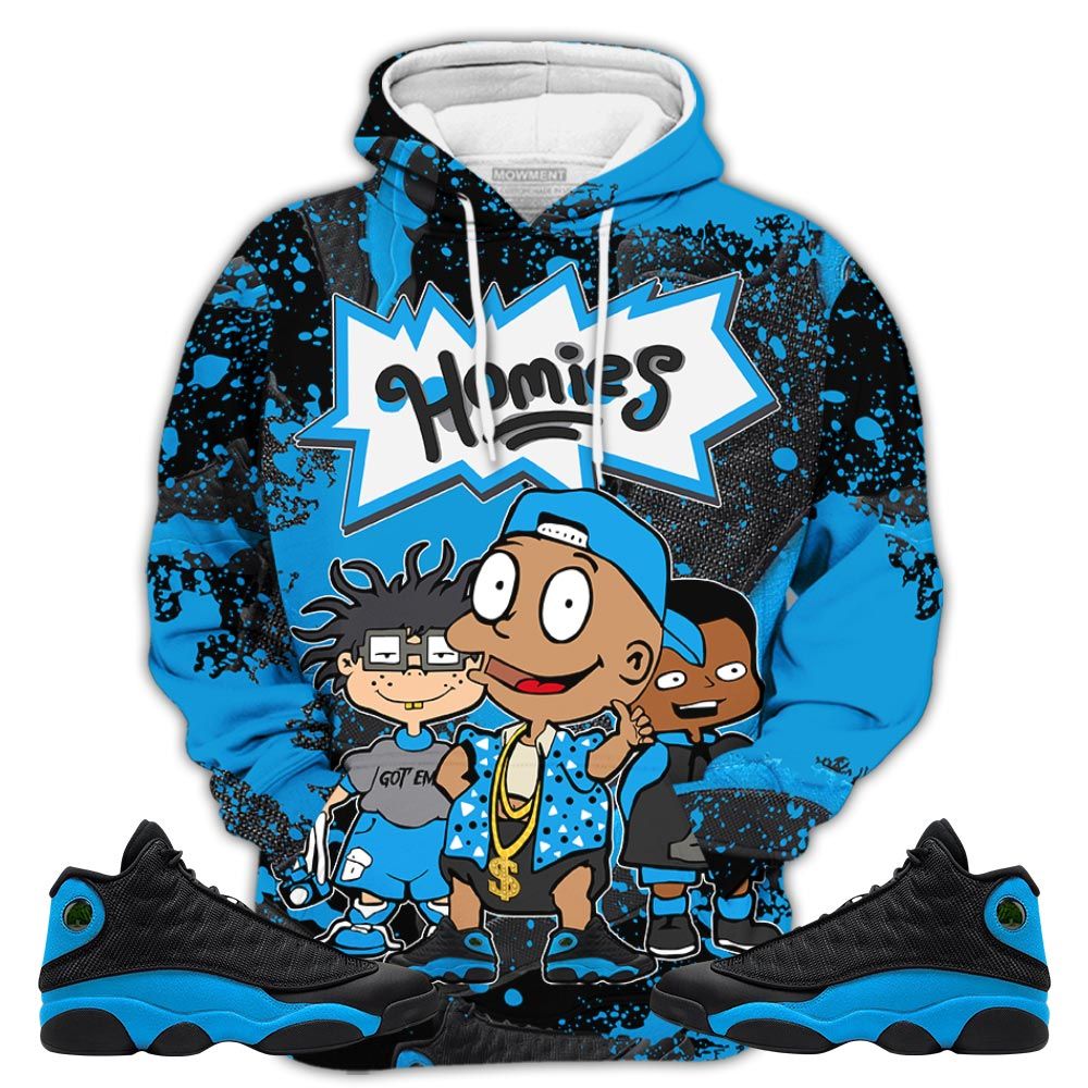 Sauce Cartoon 90S Homies Sneaker Shirt Match Black University Blue 13S, Jordan 13 Black University Blue 2022 Hoodie Sweatshirt Tee All Over Print MKO Shirt