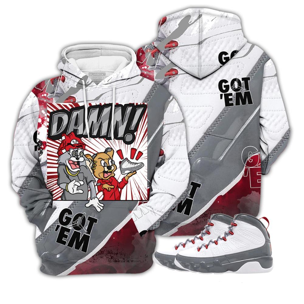 Sauce Cat And Mouse Damn Sneaker Shirt Match Fire Red 9S, Jordan 9 Retro Fire Red Hoodie Sweatshirt Tee All Over Print MKO Shirt