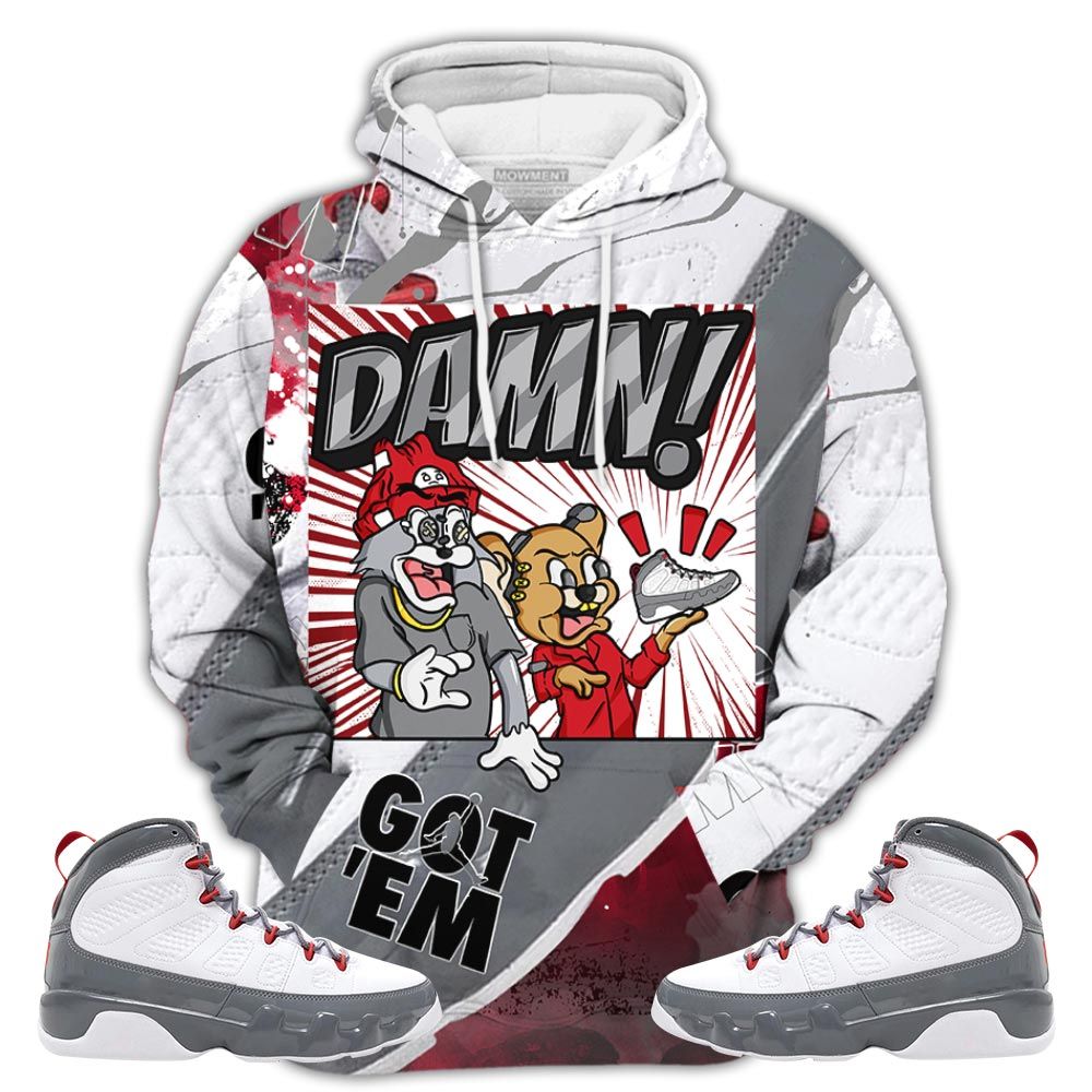 Sauce Cat And Mouse Damn Sneaker Shirt Match Fire Red 9S, Jordan 9 Retro Fire Red Hoodie Sweatshirt Tee All Over Print MKO Shirt