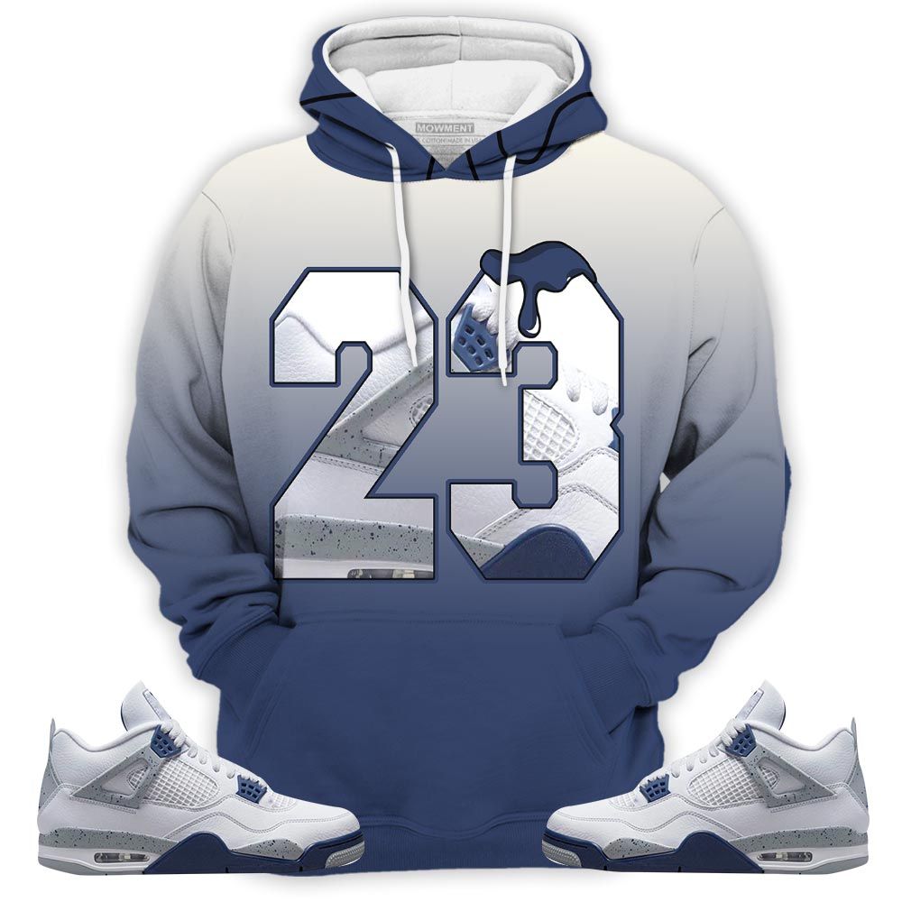Sauce Design Number 23 Drip Shoes Sneaker Shirt Match Midnight Navy 4S, Jordan 4 Retro Midnight Navy Hoodie Sweatshirt Tee All Over Print MKO Shirt