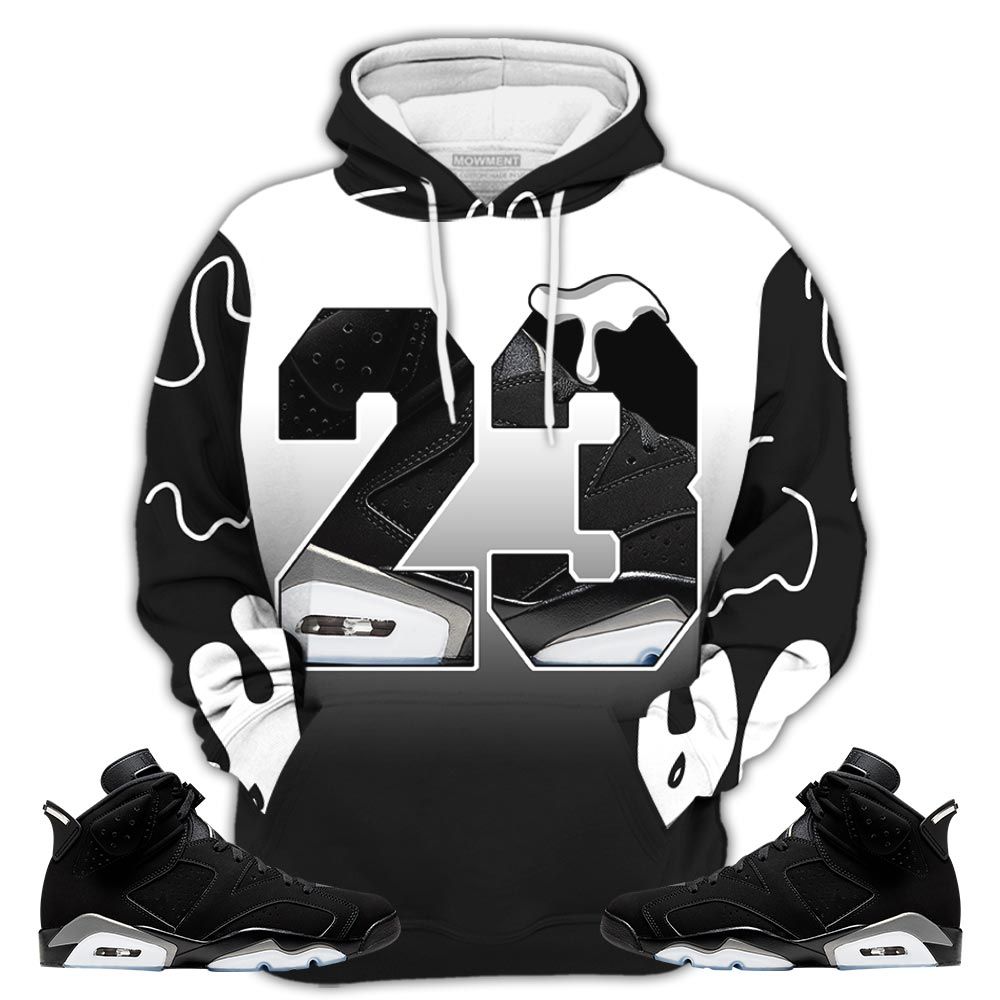 Sauce Design Number 23 Drip Shoes Sneaker Shirt Match Retro Metallic Silver 6S, Jordan 6 Black Chrome Hoodie Sweatshirt Tee All Over Print MKO Shirt
