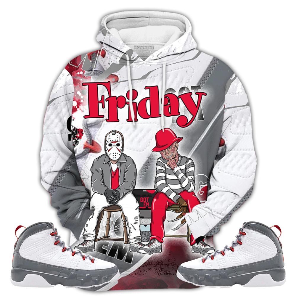 Sauce Friday Horror Sneaker Shirt Match Fire Red 9S, Jordan 9 Retro Fire Red Hoodie Sweatshirt Tee All Over Print MKO Shirt