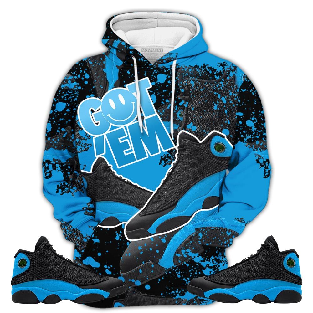 Sauce Got Em Shoes Smile Sneaker Shirt Match Black University Blue 13S, Jordan 13 Black University Blue 2022 Hoodie Sweatshirt Tee All Over Print MKO Shirt