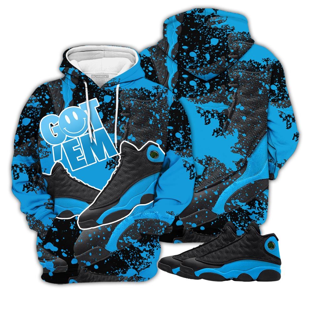 Sauce Got Em Shoes Smile Sneaker Shirt Match Black University Blue 13S, Jordan 13 Black University Blue 2022 Hoodie Sweatshirt Tee All Over Print MKO Shirt