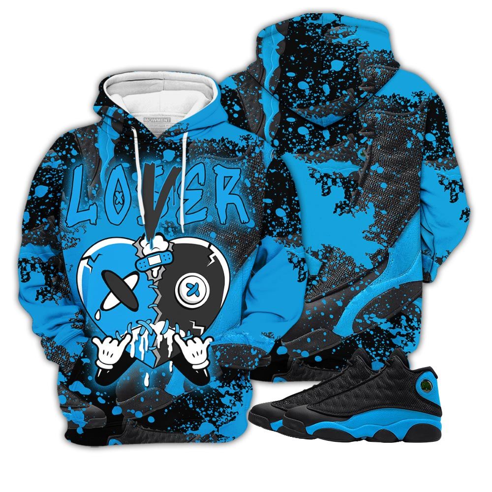 Sauce Loser Lover Drip Heart Sneaker Shirt Match Black University Blue 13S, Jordan 13 Black University Blue 2022 Hoodie Sweatshirt Tee All Over Print MKO Shirt