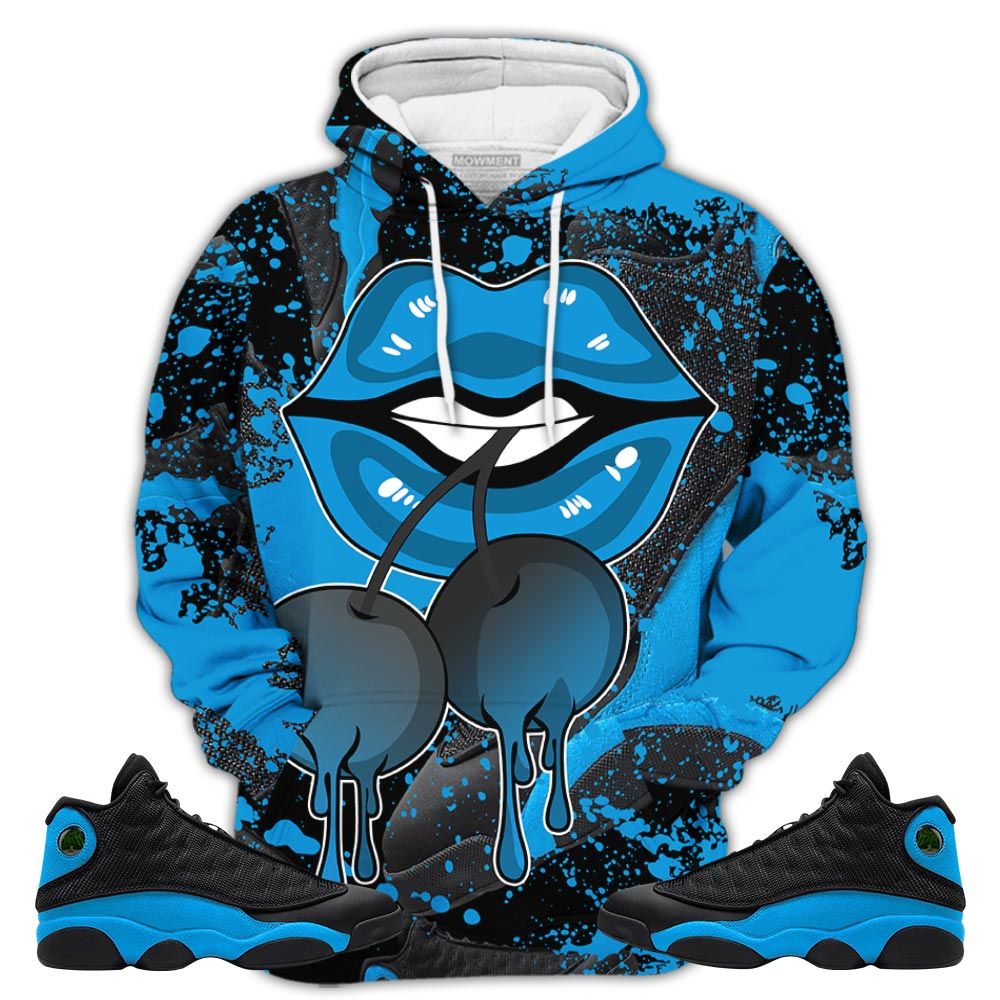 Sauce Luscious Lips Drip Sneaker Shirt Match Black University Blue 13S, Jordan 13 Black University Blue 2022 Hoodie Sweatshirt Tee All Over Print MKO Shirt