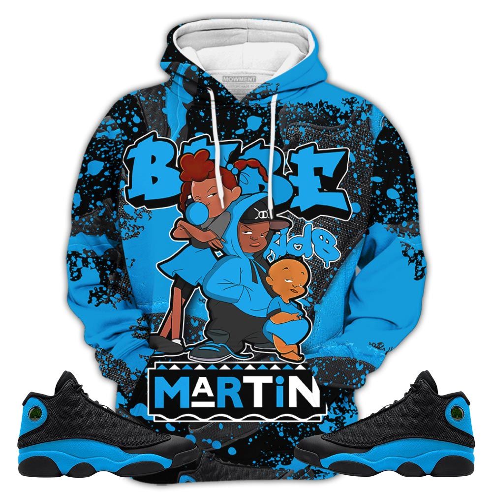 Sauce Martin Babes Kids Sneaker Shirt Match Black University Blue 13S, Jordan 13 Black University Blue 2022 Hoodie Sweatshirt Tee All Over Print MKO Shirt